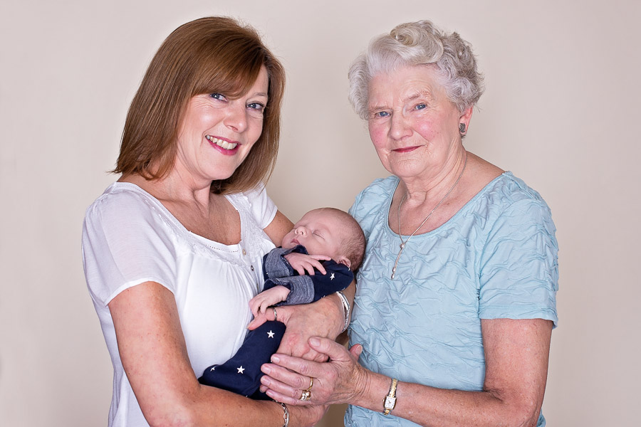 granny and great granny with newborn baby family portrait